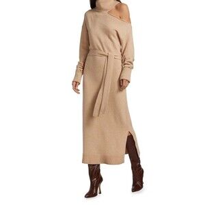 Paige Raundi Camel Old MoneyScandi Ribbed Shoulder CutoutWool Blend Dress Size S